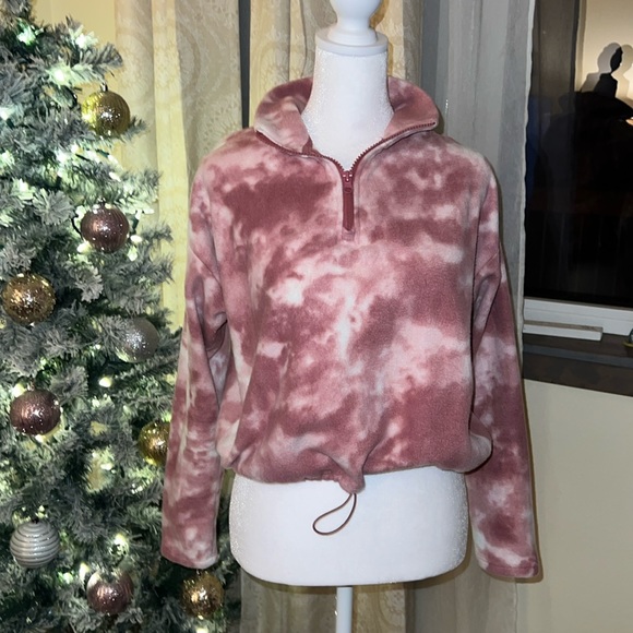 Pink Rose Tops - Half Zip Crop Sweatshirt